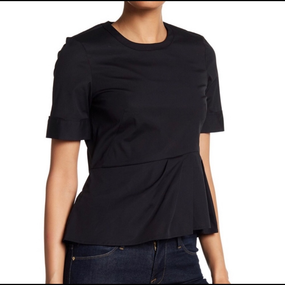 Veronica Beard Black Short Sleeve Peplum Blouse
